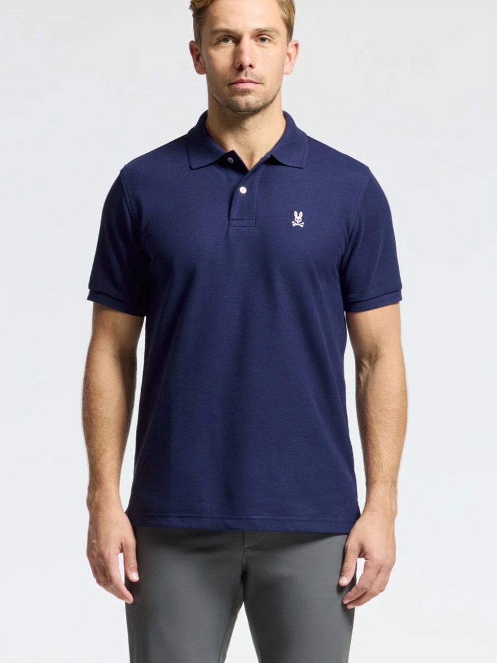 Psycho Bunny Mens Classic Pique Polo Shirt, Navy Blue, Size 8